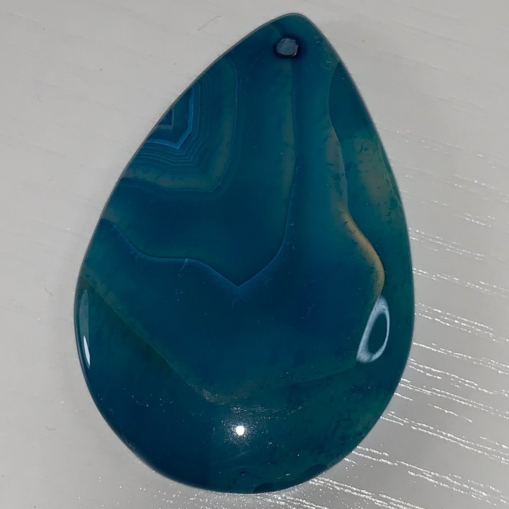 Teardrop Teal Blue Banded Agate Cabochon Focal Pendant